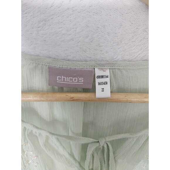 Chicos Shirt Womens Green Sheer  Top Iridescent  Sequin Embroidered‎ Size 22 - Picture 5 of 9